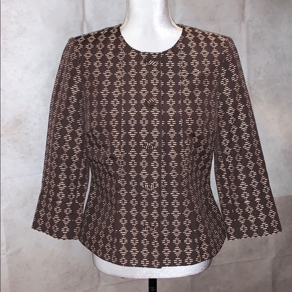 Brown & Cream Fitted Round Collar Button Jacket
